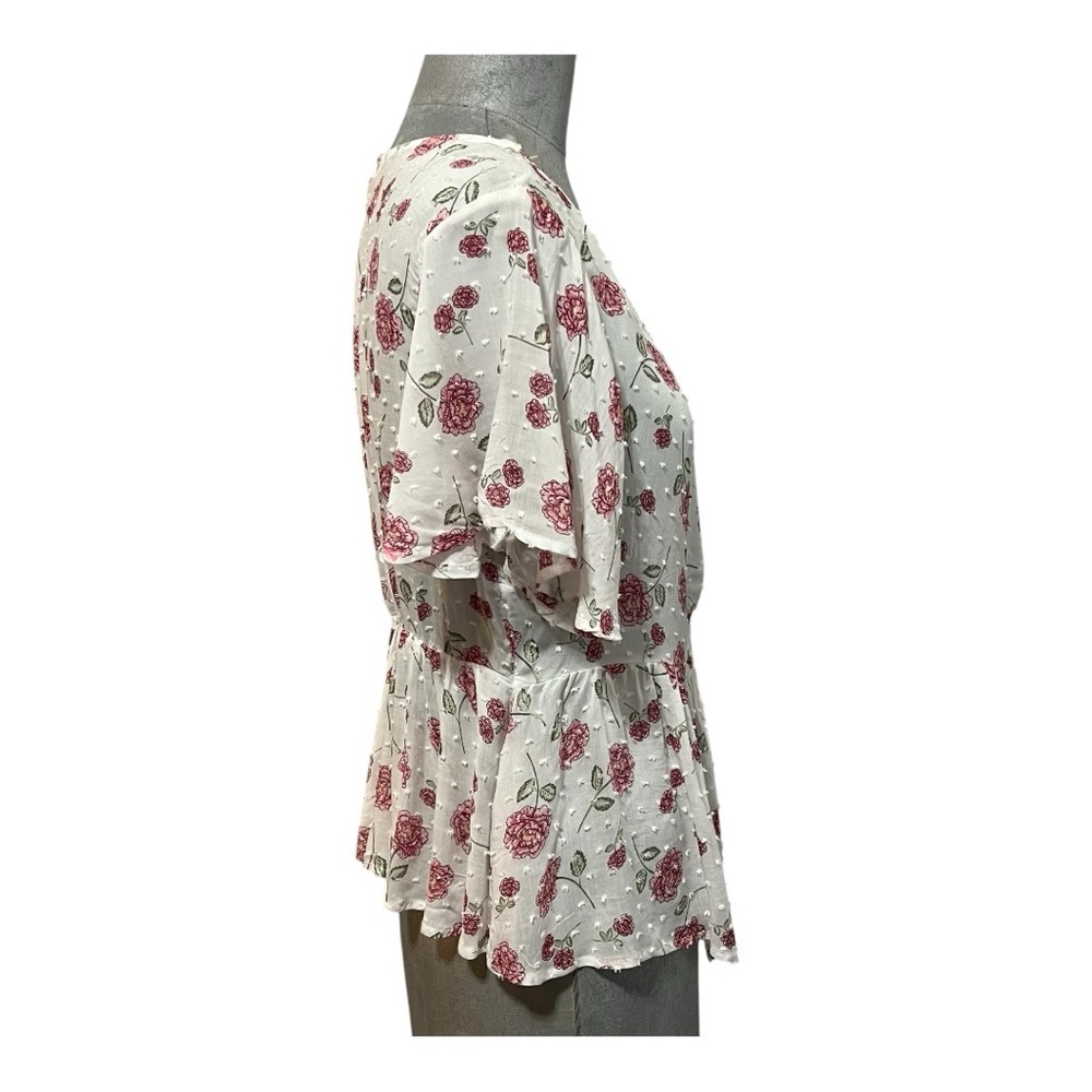 Planet Gold Egret Floral Button-Down Peplum Babydoll Peasant Top Size L (11/13) - Picture 4 of 9